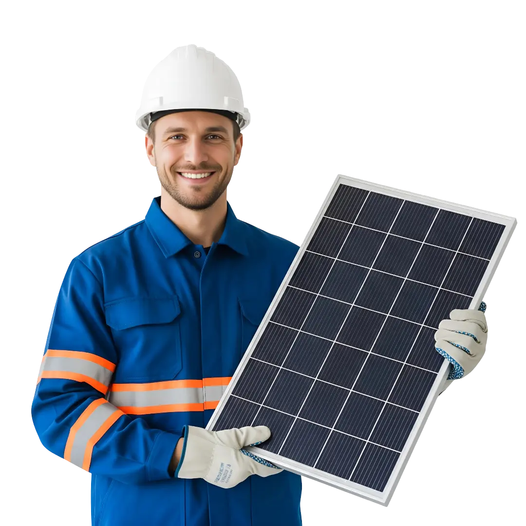 man holding solar panels